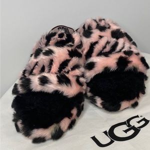 UGG  6 1/2  Pink and Black Fluff Yeah Slides Slipper with Slingback and Dustbag